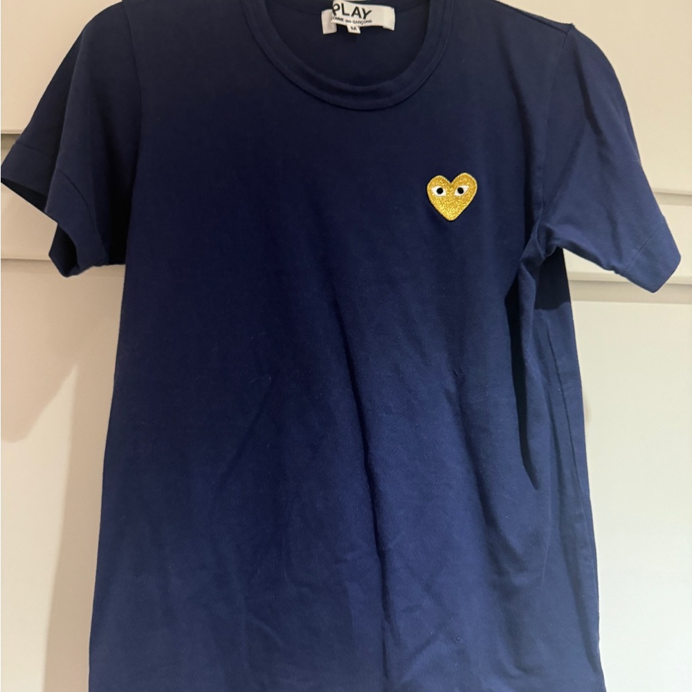 Comme des Garcons Navy Tee with Yellow Heart Patch